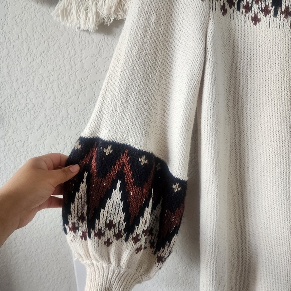 Free People Scotland Wool Blend Fair Isle Knit Puff Sleeve Sweater Dress Mini S - Picture 9 of 12